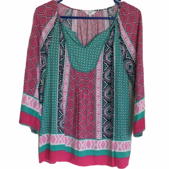 CROWN & IVY pink and teal top - Picture 1 of 5